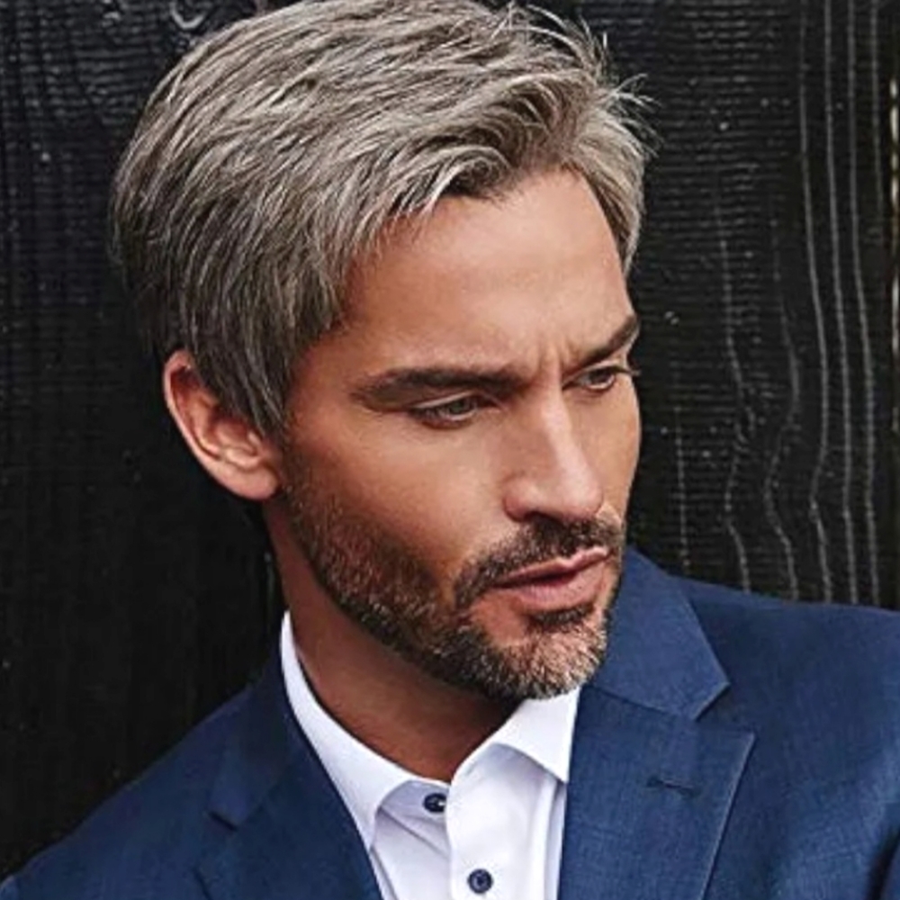 Mens Wig Hairpiece Luxury Lace Front Synthetic Classic Short Hair Toupee In Box